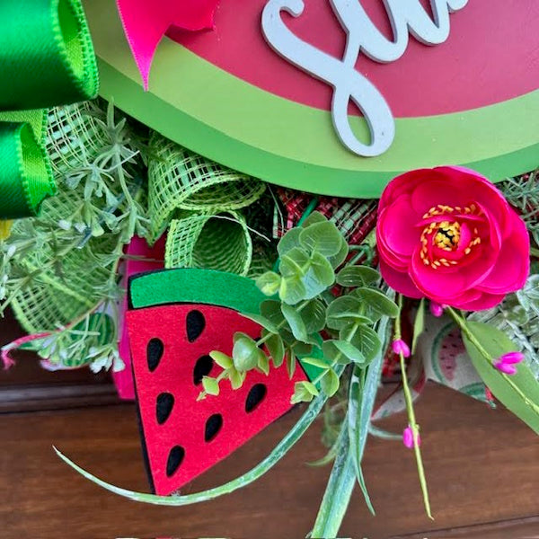 Watermelon Wreath-Hello Summer Wood Sign, Handmade