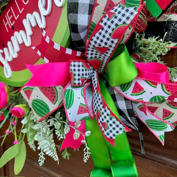 Watermelon Wreath-Hello Summer Wood Sign, Handmade