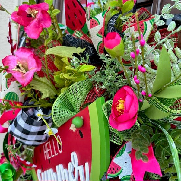 Watermelon Wreath-Hello Summer Wood Sign, Handmade