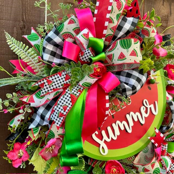 Watermelon Wreath-Hello Summer Wood Sign, Handmade