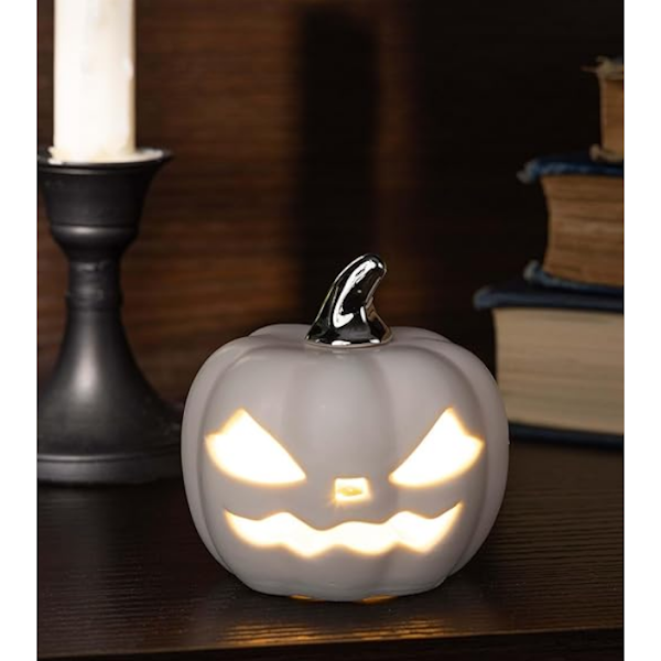 White Ceramic LED Jack O'Lantern