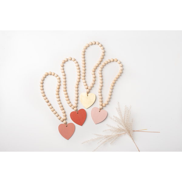 Wood Beaded Loop with Desert Colors Heart Charm-Assorted, each sold seperately