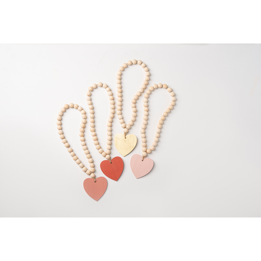 Wood Beaded Loop with Desert Colors Heart Charm-Assorted, each sold seperately