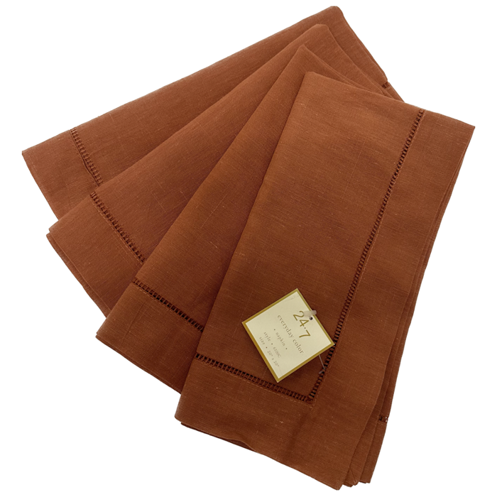 Hemstitched Linen Napkin, Rust