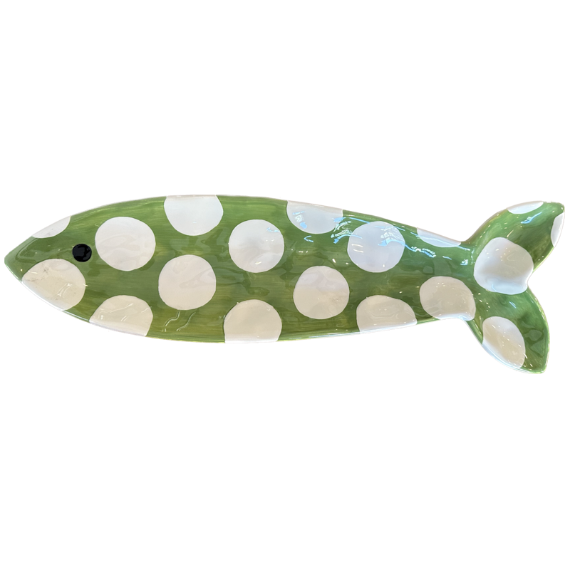 Green & White Polka-Dot Fish Serving Platter