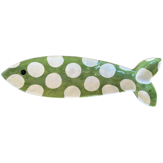 Green & White Polka-Dot Fish Serving Platter