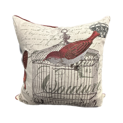 El Ave Birdcage Embroidered Throw Pillow