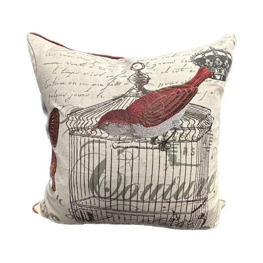 El Ave Birdcage Embroidered Throw Pillow