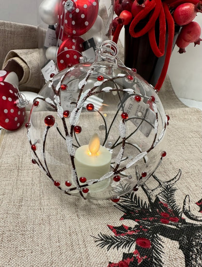 LED Berry Branch Glass Tealight Ornament