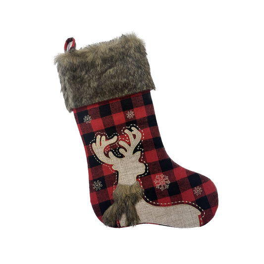 Buffalo Plaid Stocking w/Faux Fur Trim