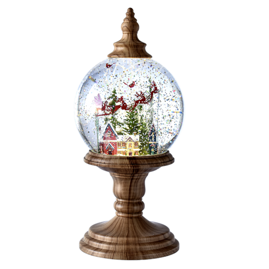 LED Light Up Shimmer Santa Snow Globe on Pedestal