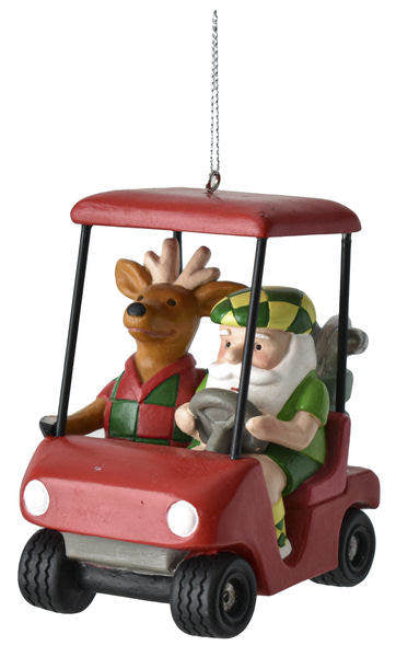 Santa & Reindeer Golfcart Ornament