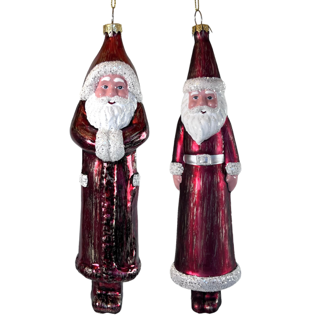 Tall Glass Santa Ornament