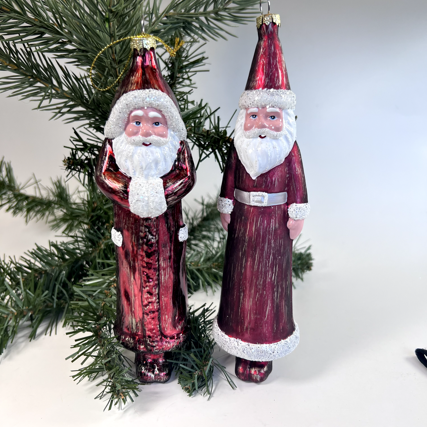 Tall Glass Santa Ornament