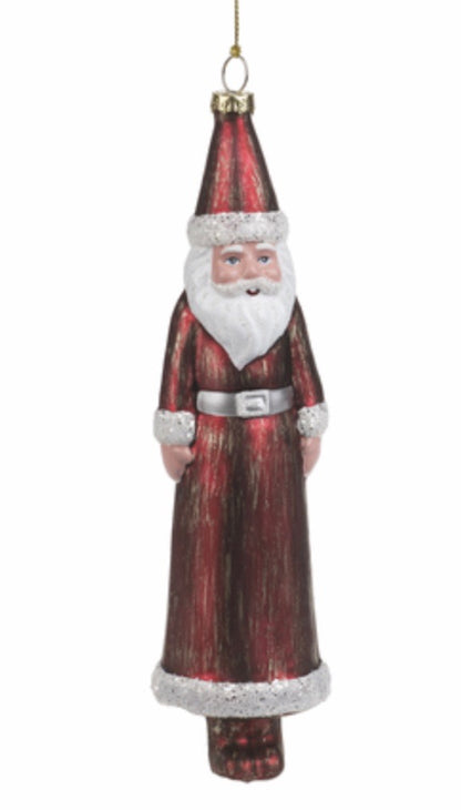 Tall Glass Santa Ornament