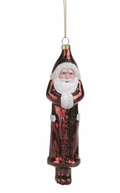 Tall Glass Santa Ornament