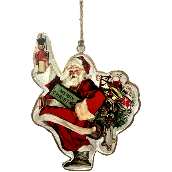 Vintage Metal Santa Ornament