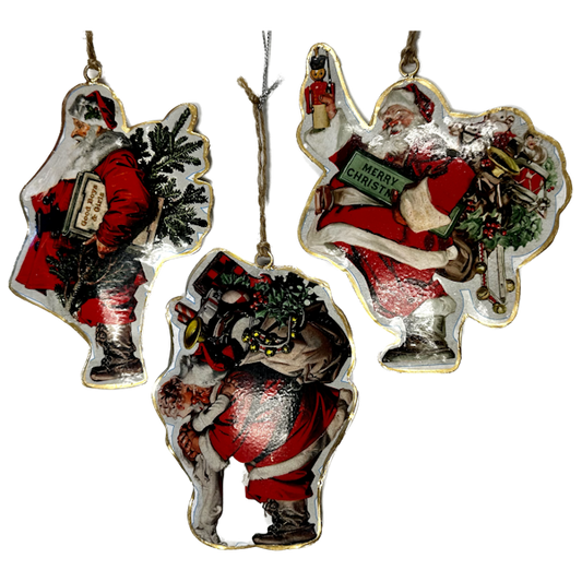 Vintage Metal Santa Ornament