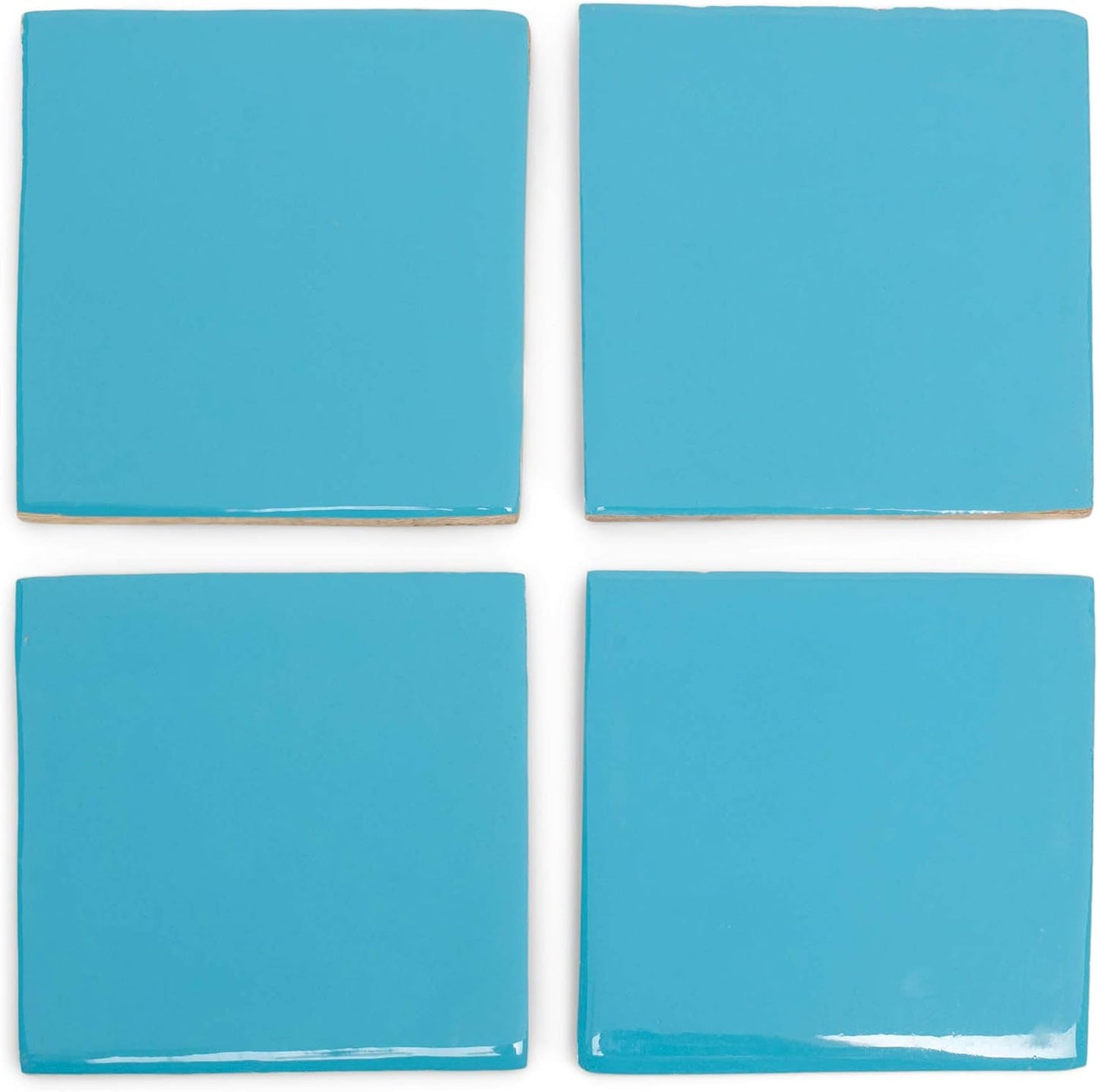 Powder Blue Glazed Wood Coasters with Holder, Set of 4