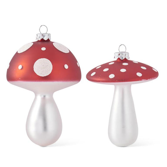 Red & White Polka Dot Mushroom Glass Ornament - 2 Styles, sold separately