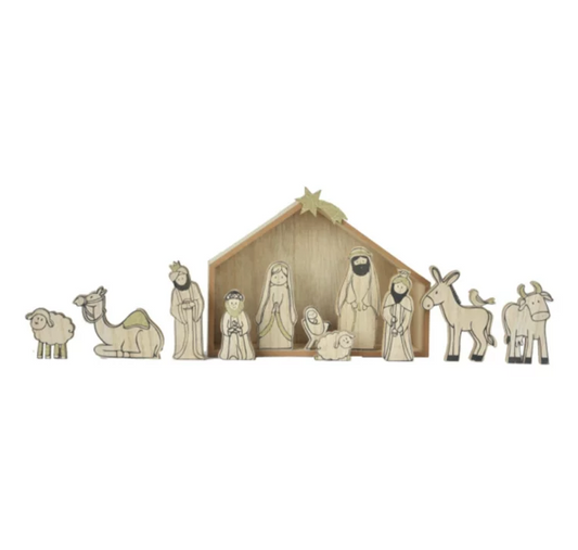 12-Piece Wood-Grain Christmas Nativity Set