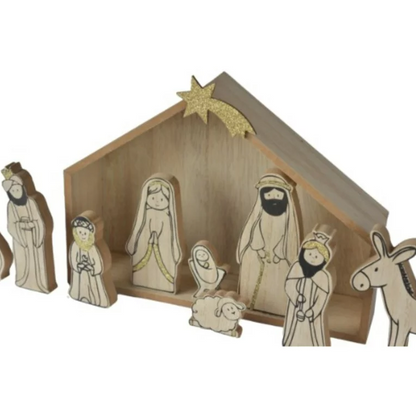 12-Piece Wood-Grain Christmas Nativity Set