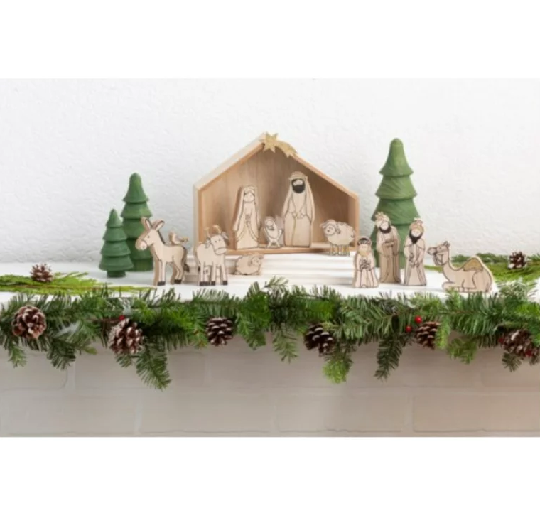 12-Piece Wood-Grain Christmas Nativity Set