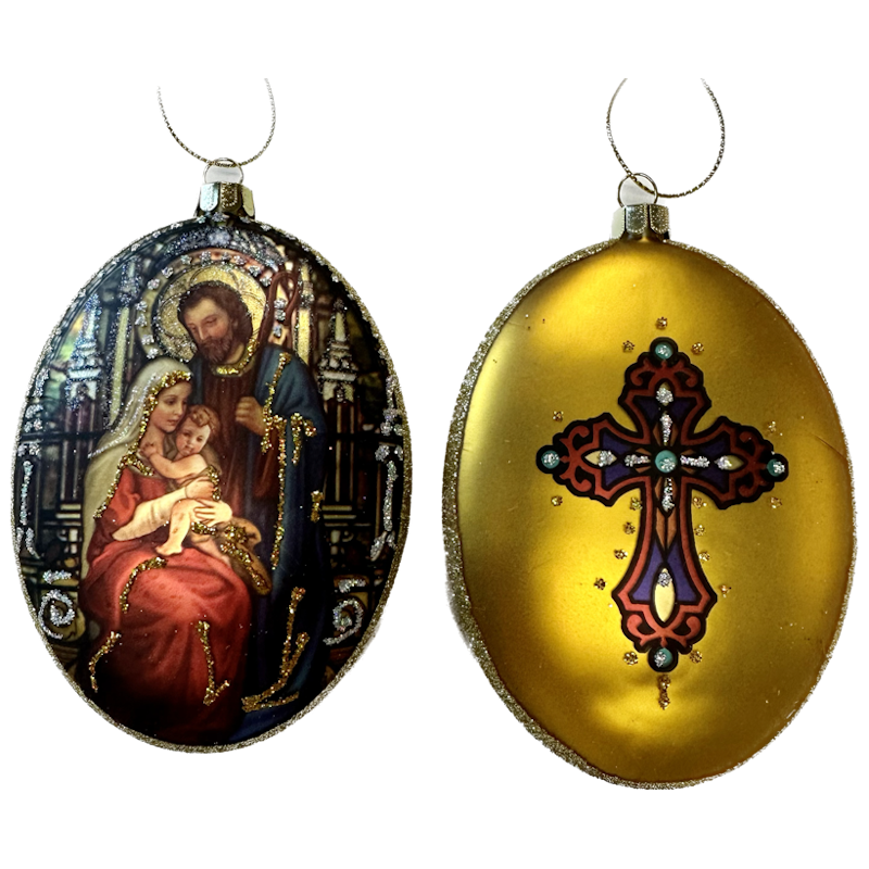 Holy Family Oval Glass Ornament, sold separately