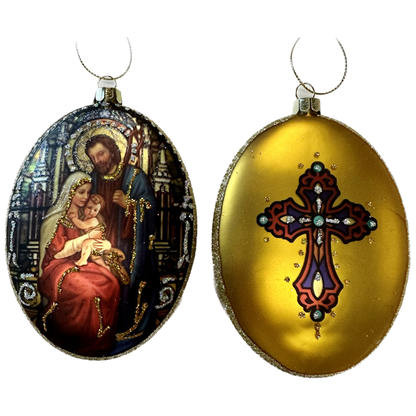 Holy Family Oval Glass Ornament, sold separately