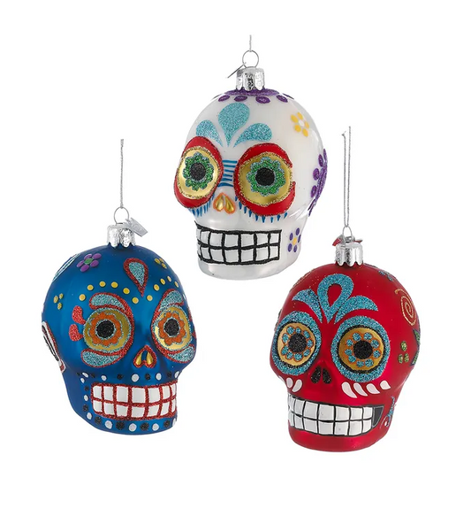 Sugar Skull Glass Ornament - 3 colors, sold separately