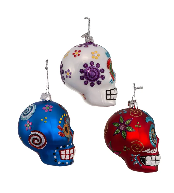 Sugar Skull Glass Ornament - 3 colors, sold separately