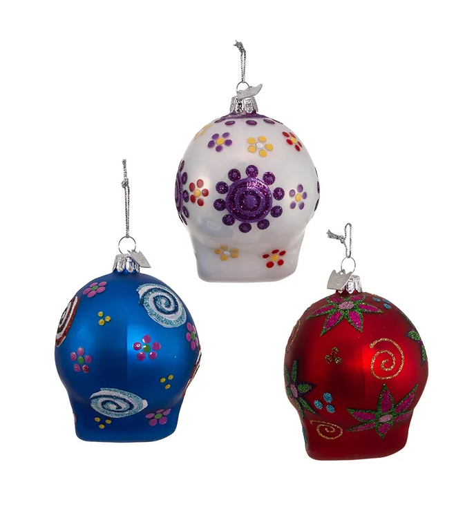 Sugar Skull Glass Ornament - 3 colors, sold separately