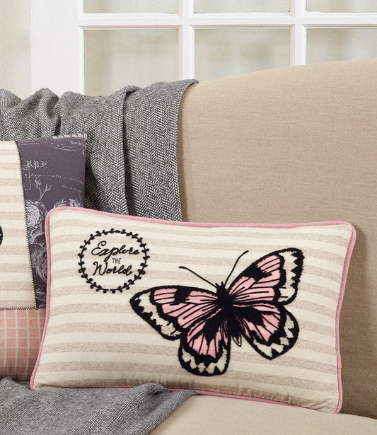 Pink Papillon "Explore the World" Butterfly Pillow