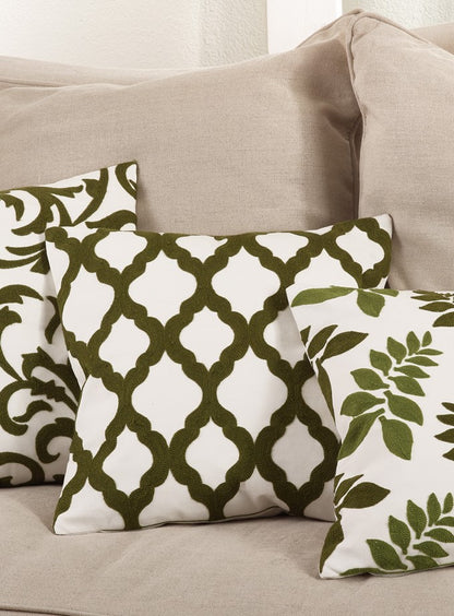 Grass Green Crewel Work Pillow