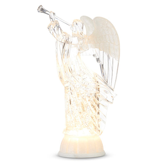 Lighted Angel with Trumpet, Silver Glitter