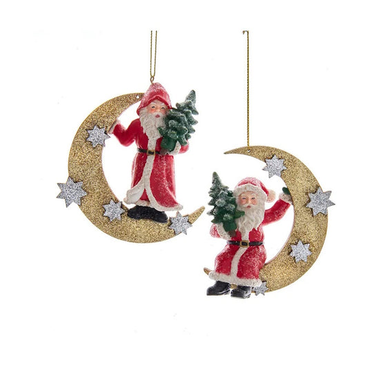 German Santa on Moon Ornament-Assorted, sold seperately