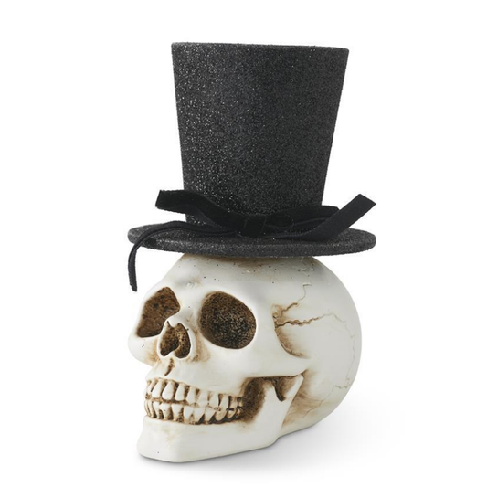 Decorative Skull w/Black Glittered Top Hat