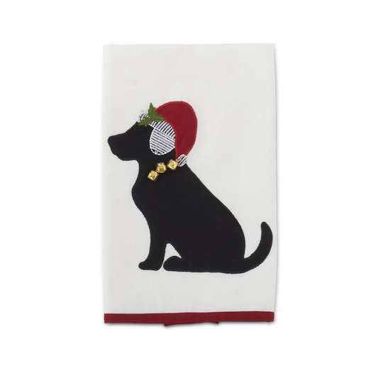 Santa Dog w/Bells Tea Towel