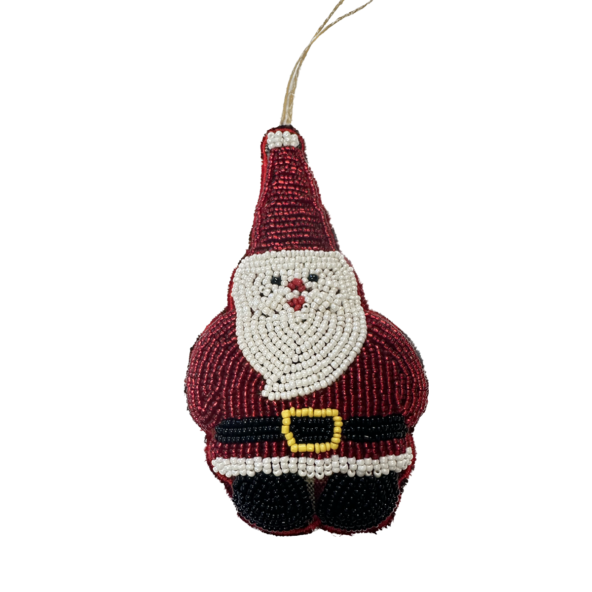 Glass Beads Plush Santa Ornament