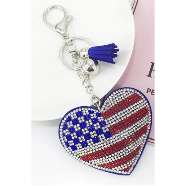 American Flag Heart Key Ring