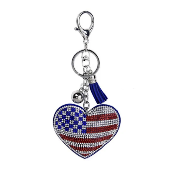 American Flag Heart Key Ring