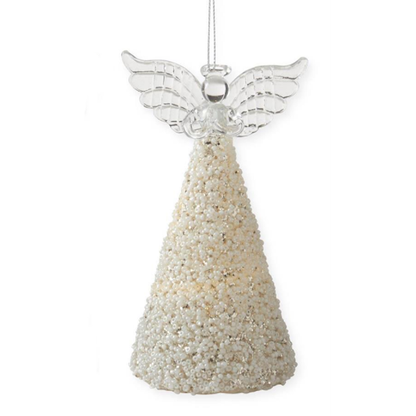 LED Silver Glittered & White Seed Bead Angel Cone Ornaments w/Timers, each sold separately