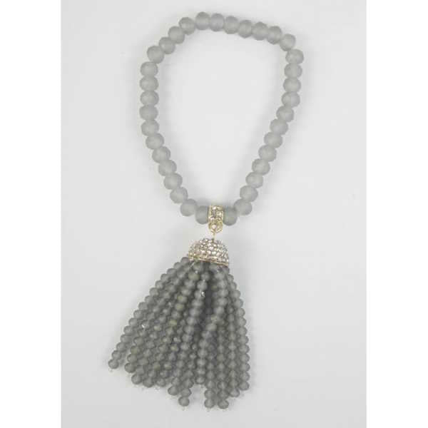 Crystal Tassel Beaded Stretch Bracelet-Grey