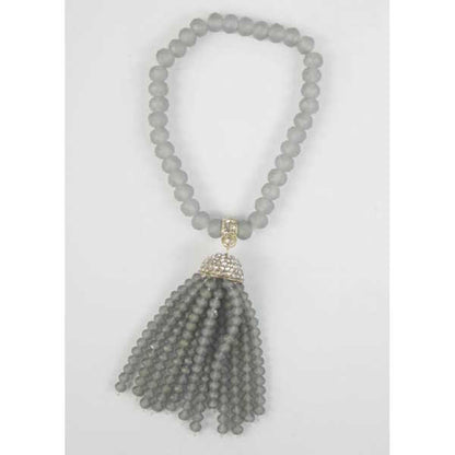 Crystal Tassel Beaded Stretch Bracelet-Grey