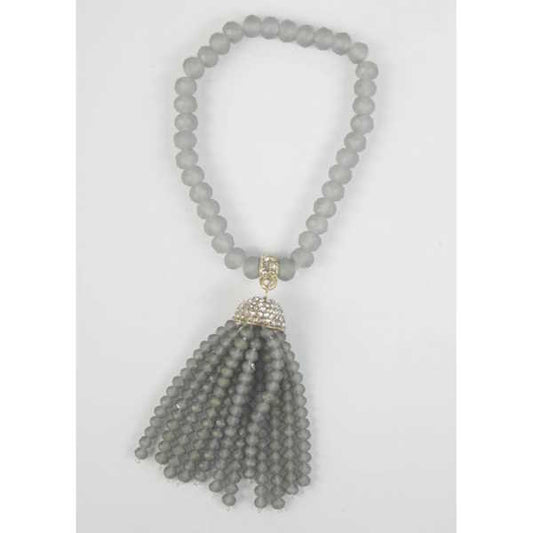 Crystal Tassel Beaded Stretch Bracelet-Grey
