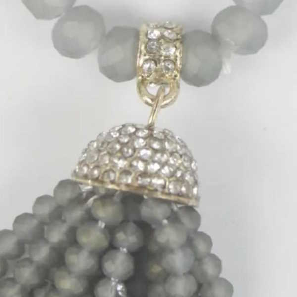 Crystal Tassel Beaded Stretch Bracelet-Grey