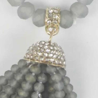 Crystal Tassel Beaded Stretch Bracelet-Grey