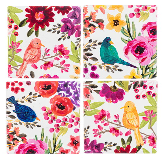 Bird Floral Coasters, Set of 4