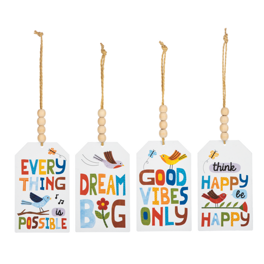 Bird with Inspirational Text Tag on Beaded Hanger-Assorted, sold seperately