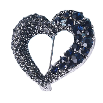 Black Heart Rhinestone Brooch Pin